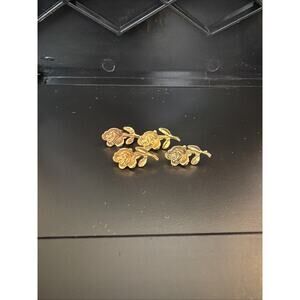 Lot of 4 Gold Tone Rose Lapel Pins